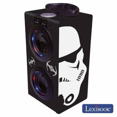 Coluna de som Lexibook preta com altifalantes e imagem de Stormtrooper