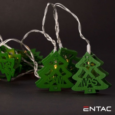 Cordão de luzes com árvores de Natal verdes e luzes LED amarelas
