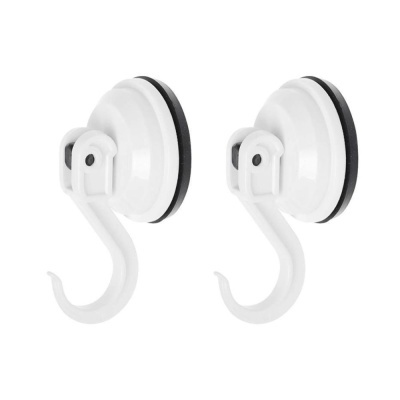 Dois ganchos brancos com ventosas pretas para fixação