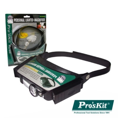 Amplificador pessoal iluminado Pro'sKit com faixa preta e lente de aumento