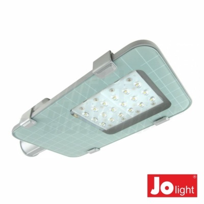 Luminária de LED retangular cinza esverdeada com LEDs visíveis e logótipo Jo light