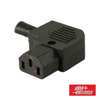 Adaptador elétrico preto de plástico com três pinos e logo alpha elettronica