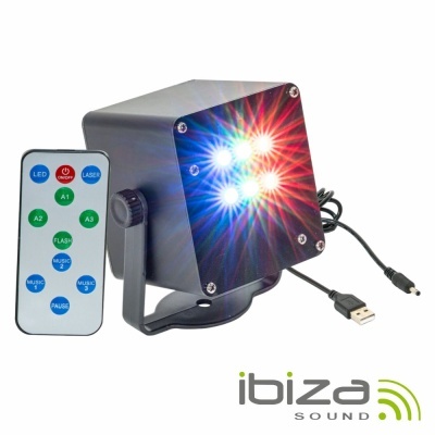 Luz de discoteca LED com comando remoto e cabo USB preta da marca ibiza SOUND