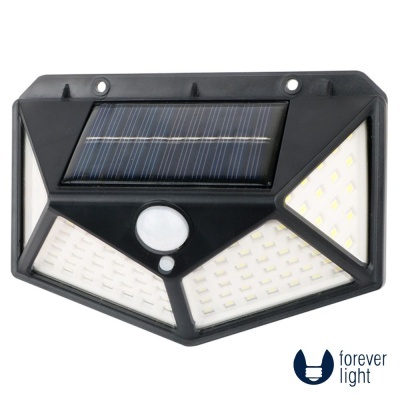 Luz solar de parede preta com painéis LED brancos e sensor de movimento