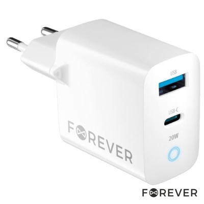 Alimentador Comutado 1xUSB-C1xUSB-A PDQC 20W FOREVER