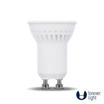 Lâmpada LED branca com base bipino e logotipo 'forever light'