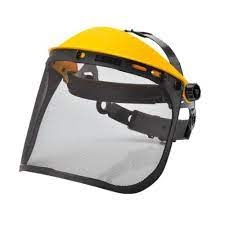 Visor de proteção facial com capacete amarelo e viseira transparente