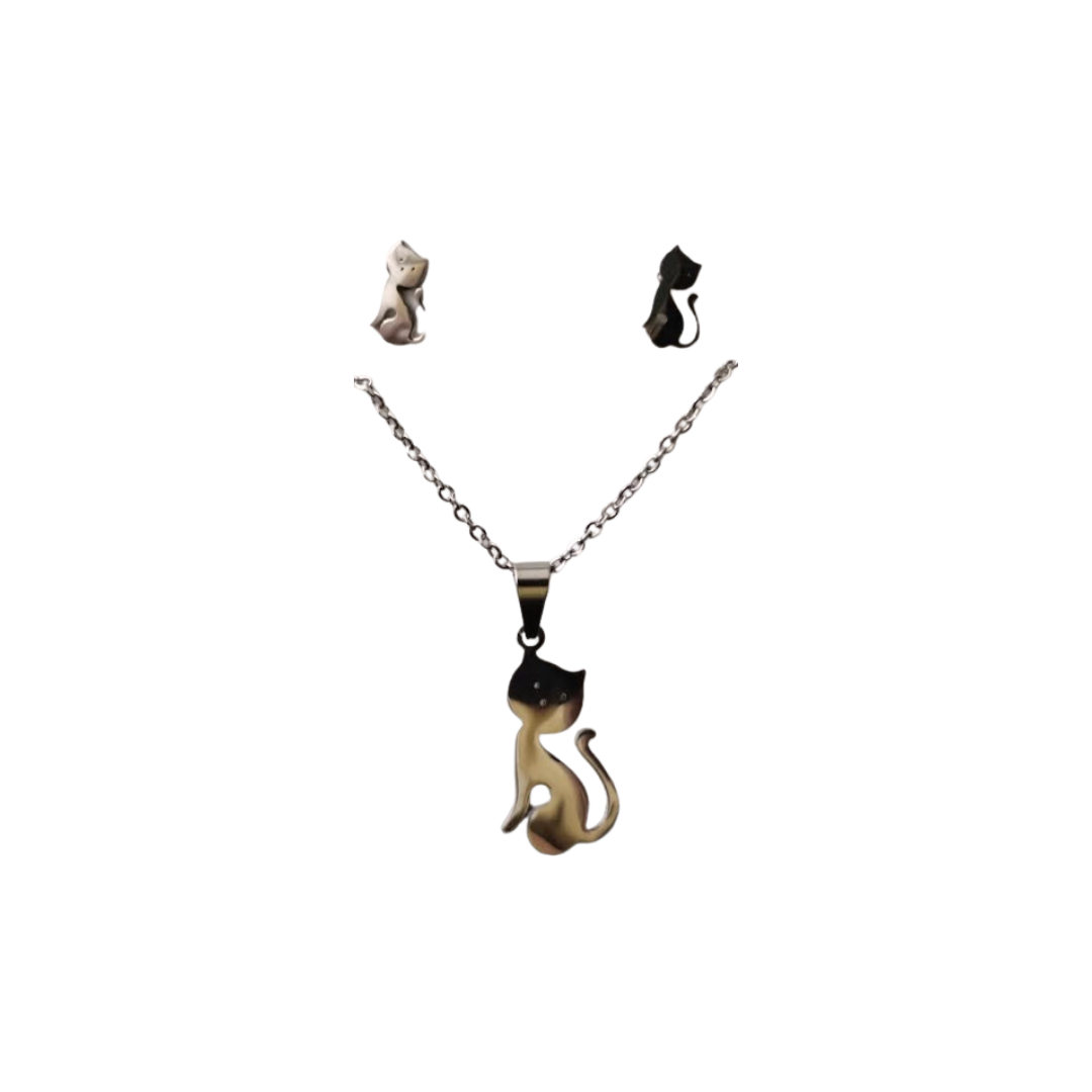 Conjunto fio e brincos gatinho fofo