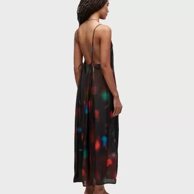 Vestido longo transparente colorido de costas abertas