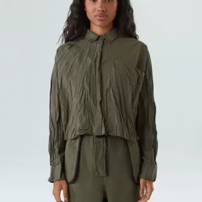 Camisa Cropped Tricoline Wrinkled