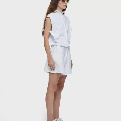 Camisa sleeveless wrinkledd satin + trico