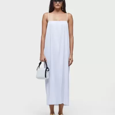 Vestido alças plissado