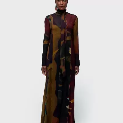 Vestido Gola Longo Glitch Rose Osklen