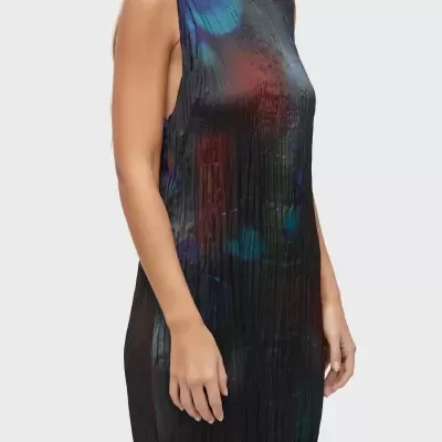 Vestido Wrinkled Satin Rose Blur Double Face Osklen