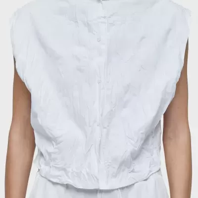 Camisa sleeveless wrinkledd satin + trico