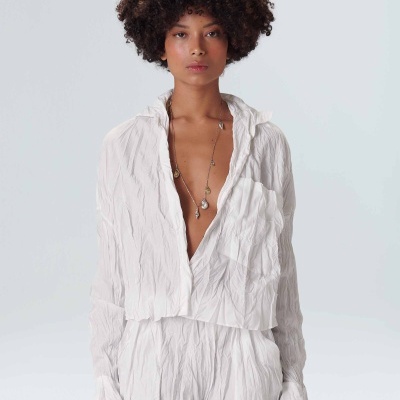 Camisa Cropped Tricoline Wrinkled