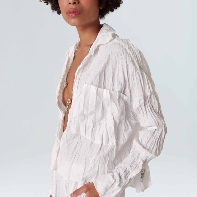 Camisa Cropped Tricoline Wrinkled