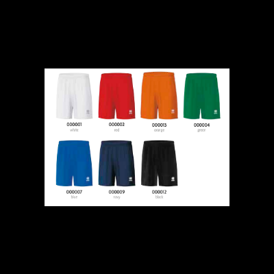 Sete calções desportivos coloridos em linha sobre fundo branco