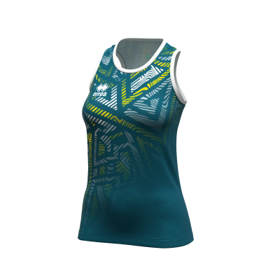 Camisola desportiva azul com padrões geométricos coloridos e logo 'errea'