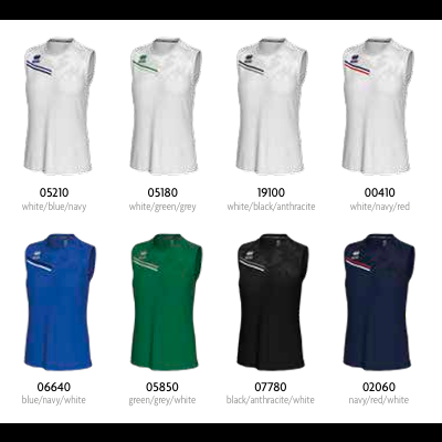 Doze camisolas sem mangas Joma em várias cores com logotipos e códigos numéricos