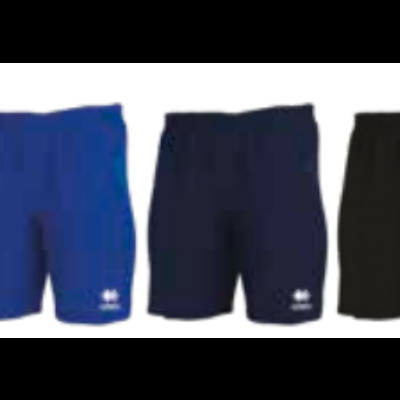 Cinco calções vermelhos, azuis e pretos com logotipo branco e texto BACK na parte traseira de um calção vermelho