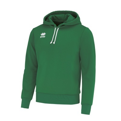 Sweatshirt verde com capuz e cordão branco, logotipo Errea no peito