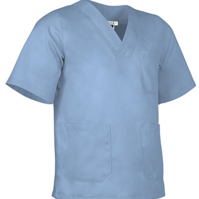 Camisola médica azul clara de manga curta com bolsos