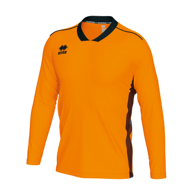 Camisola desportiva laranja de manga comprida com gola preta e logótipo errea