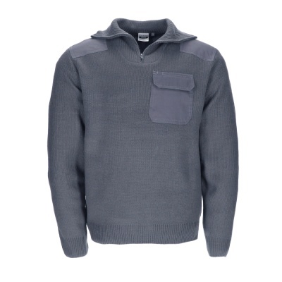 Camisola cinza de malha com bolso e gola alta