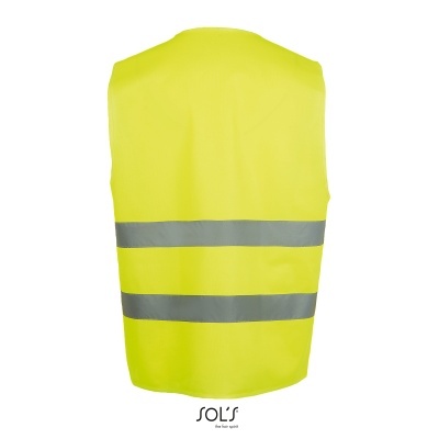 Colete de segurança amarelo com faixas refletoras cinza