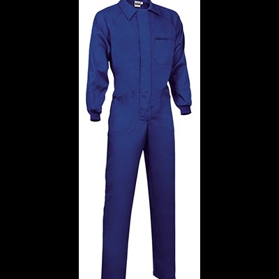 Macacão de trabalho azul escuro com bolso no peito e punhos elásticos