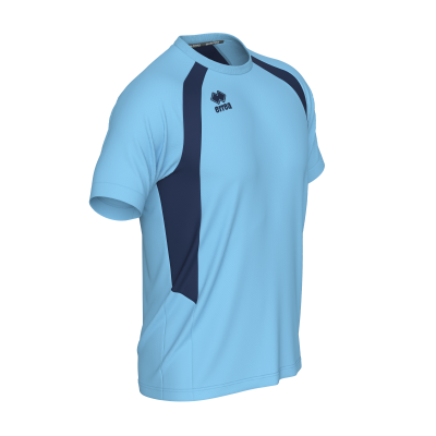 T-shirt desportiva azul claro com detalhes em azul escuro e logótipo ERREA no peito