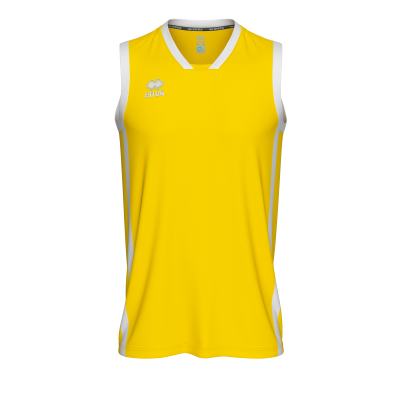 Camisola desportiva amarela com gola branca e logo ERREA