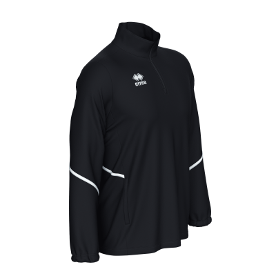 Parka desportiva preta ERREA com fecho curto e riscas brancas nas mangas