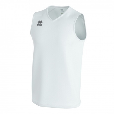 Camisola desportiva branca sem mangas com decote em V e logotipo Erreà preto no peito.