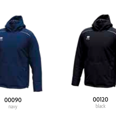 Dois casacos com capuz, um azul navy e outro preto, com códigos 00090 navy e 00120 black.