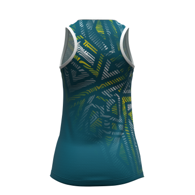 Camisola desportiva sem mangas azul com padrão geométrico