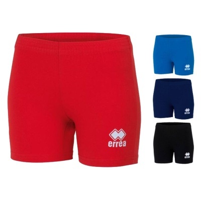 Conjunto de calções em vermelho, azul claro, azul escuro e preto com logótipo 'errea' branco