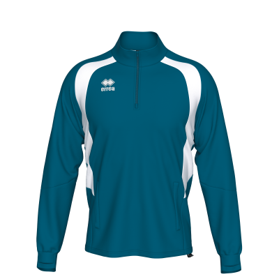 Camisola desportiva azul com painéis brancos e logótipo errea