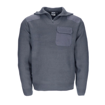 Camisola cinza de malha com bolso e gola alta