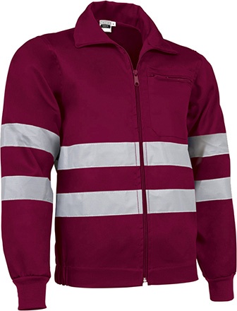 Casaco de trabalho bordeaux com faixas refletoras e fecho de correr