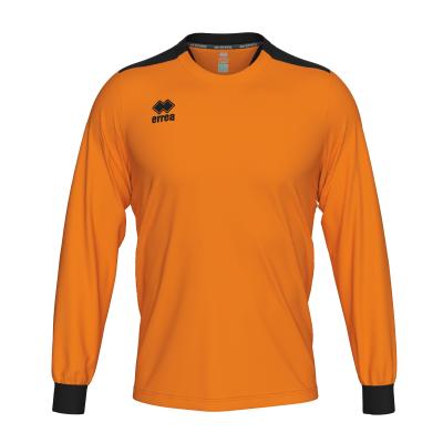 T-shirt desportiva laranja e preta com logótipo errea