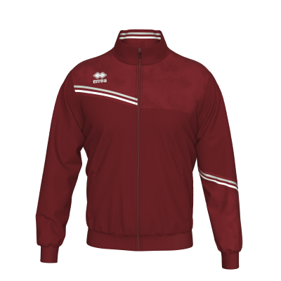 Casaco desportivo bordô com riscas brancas e logo ERREA