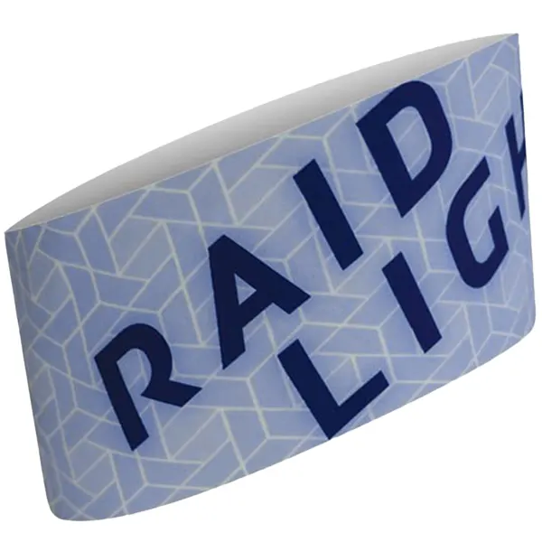 Pulseira azul com padrão geométrico branco e texto RAID LIGHT