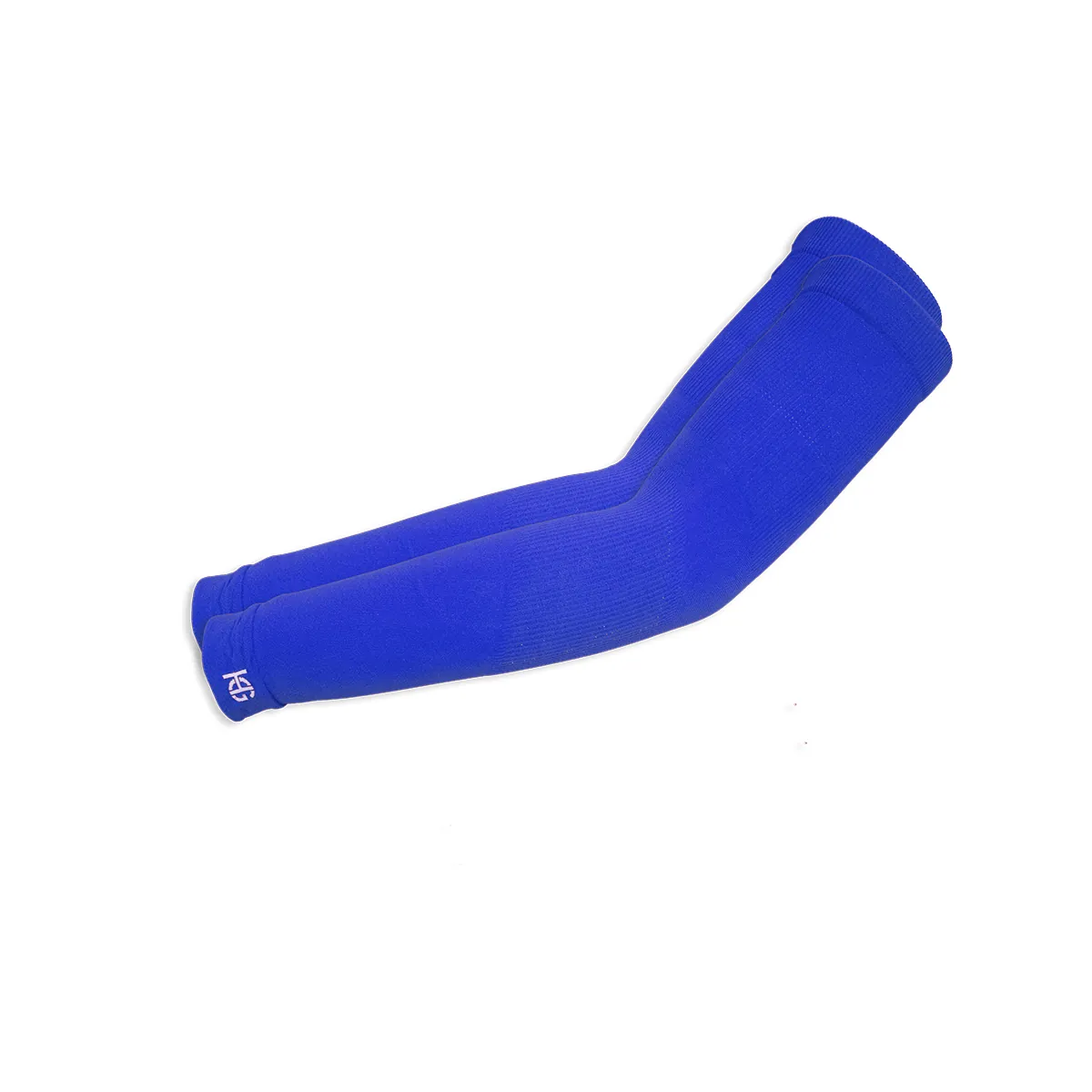 Mangas azuis compridas em tecido elástico com logo HB branco no punho.