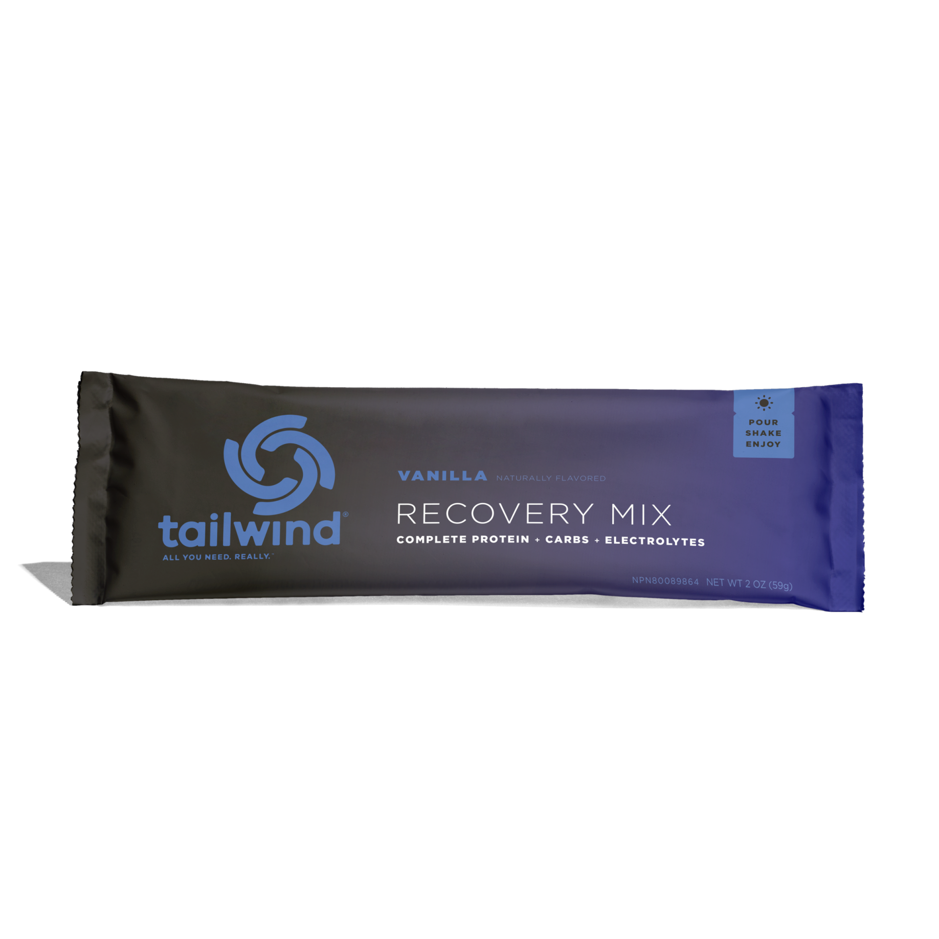 Barra azul e preta Tailwind Recovery Mix sabor baunilha