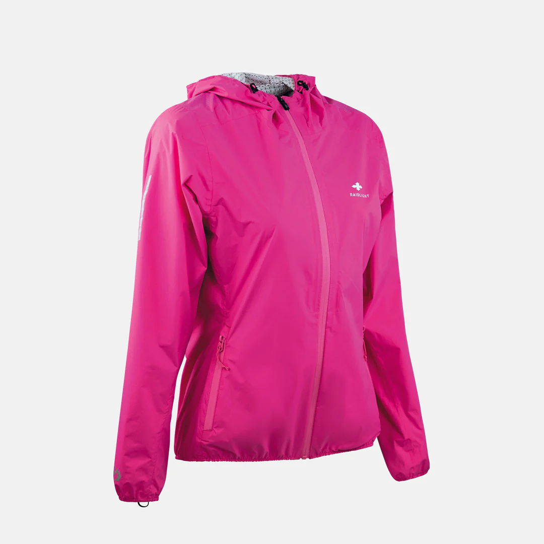Casaco impermeável rosa com capuz e fecho