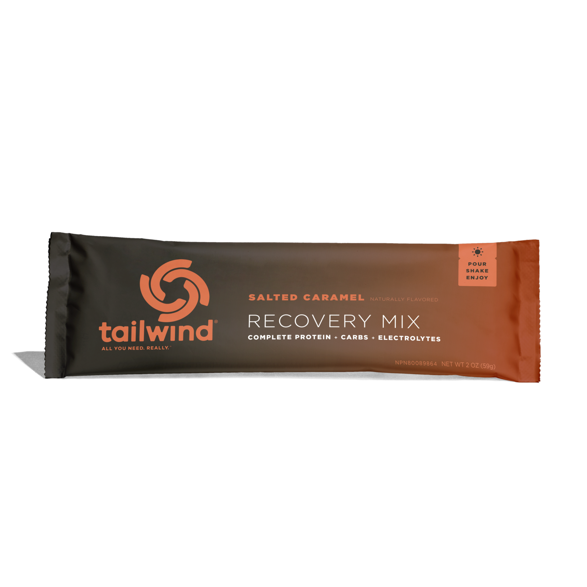 Barra alimentar tailwind sabor salted caramel para recuperação em embalagem preta e laranja