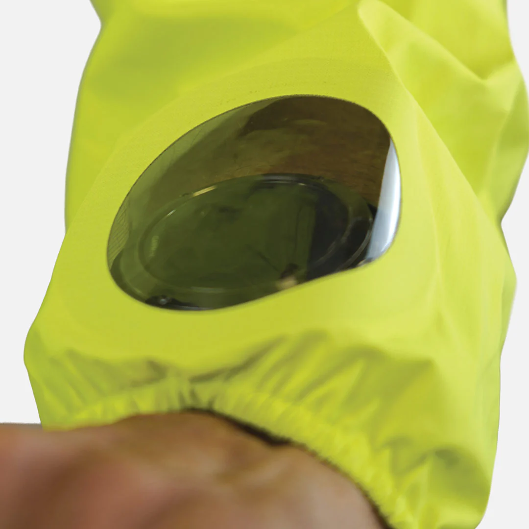 Manga amarela fluorescente com visor transparente oval