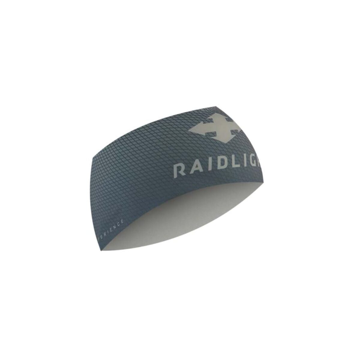 Faixa desportiva cinzenta com padrão de grelha e texto RAIDLIGHT branco